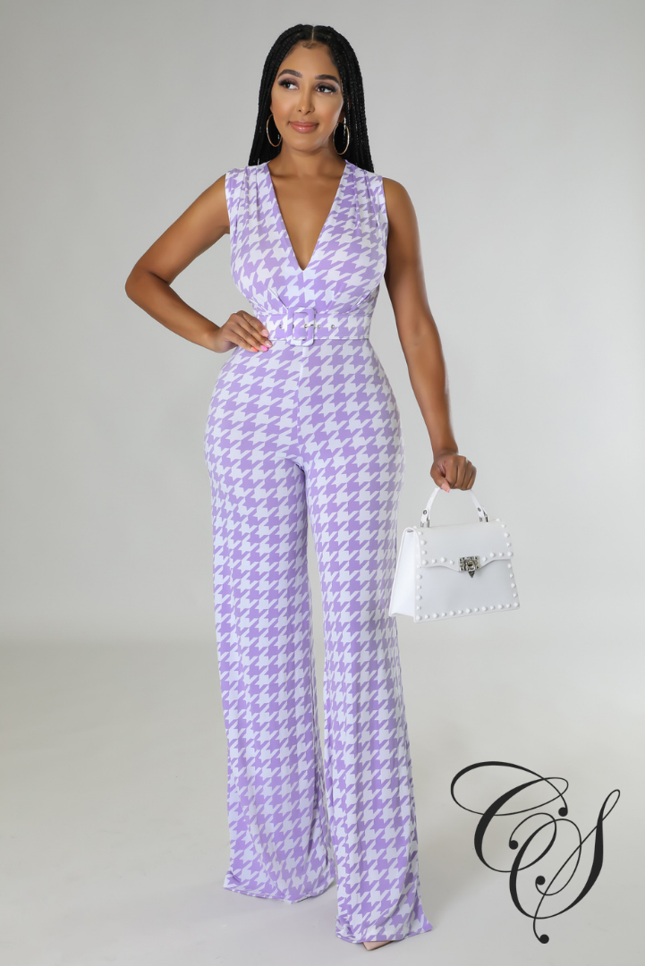 Tyonna Lilac Houndstooth Jumpsuit