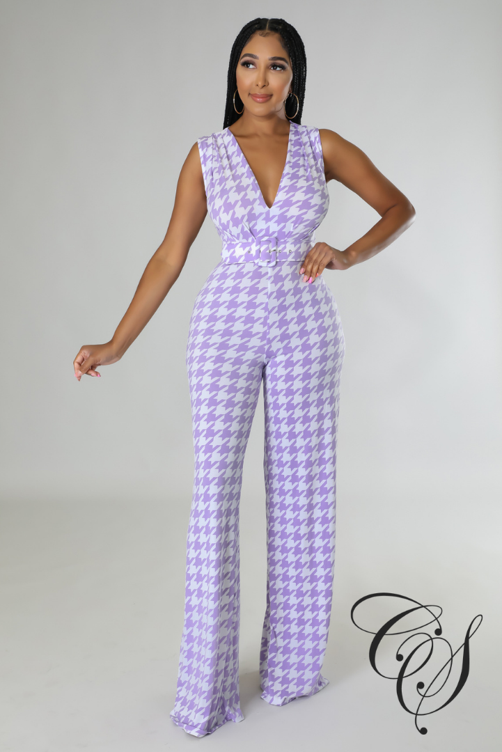 Tyonna Lilac Houndstooth Jumpsuit