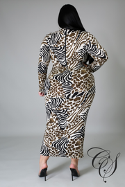 Bristol Animal Print Mock Neck Bodycon Dress