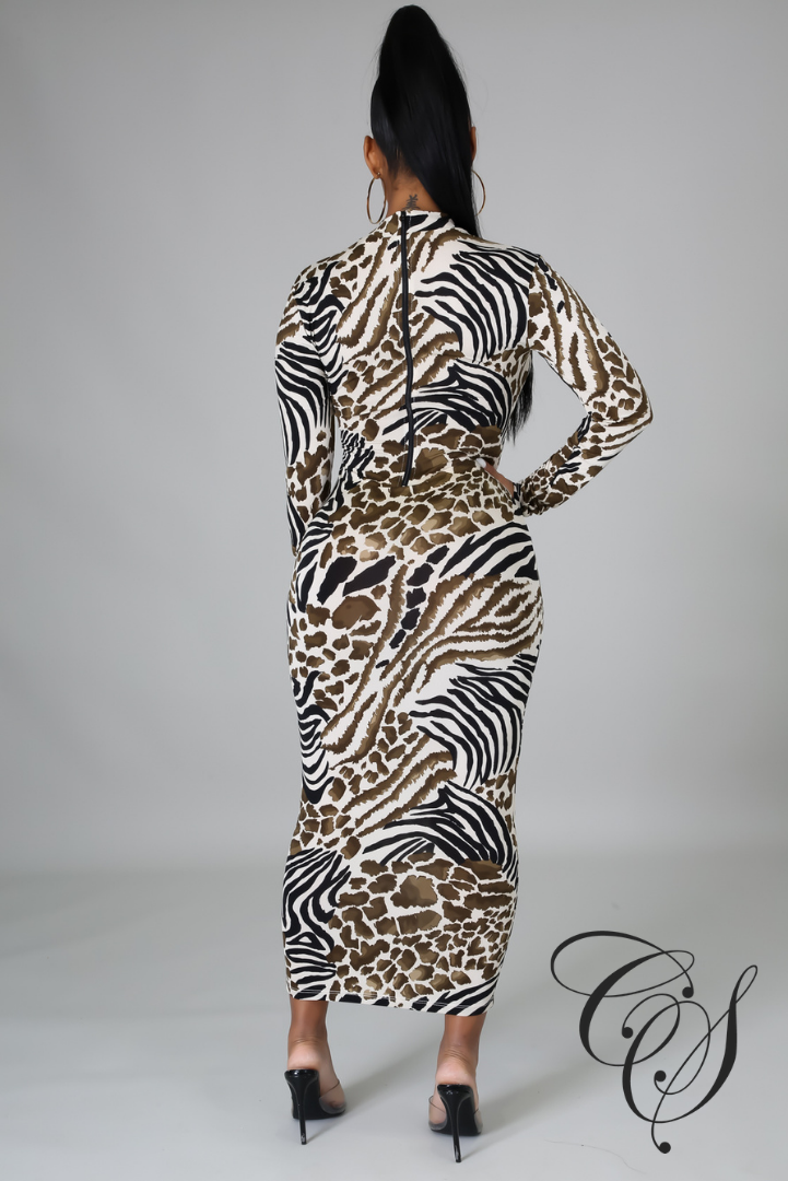 Bristol Animal Print Mock Neck Bodycon Dress