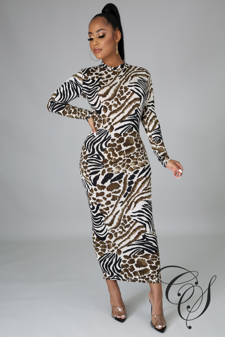 Bristol Animal Print Mock Neck Bodycon Dress