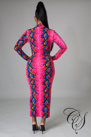 Arabella Fuchsia Snakeskin Bodycon Dress