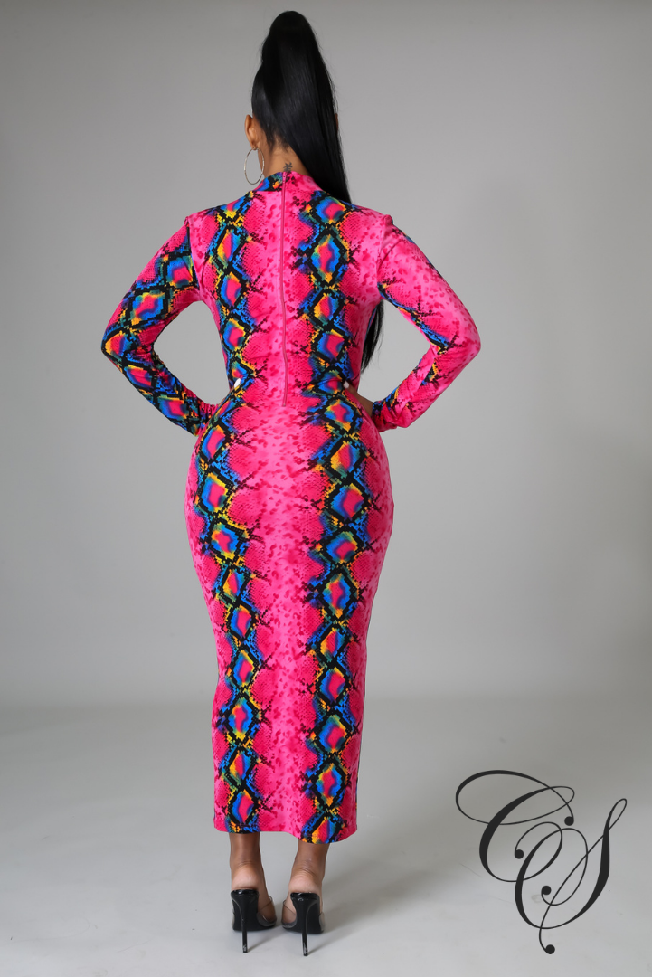 Arabella Fuchsia Snakeskin Bodycon Dress