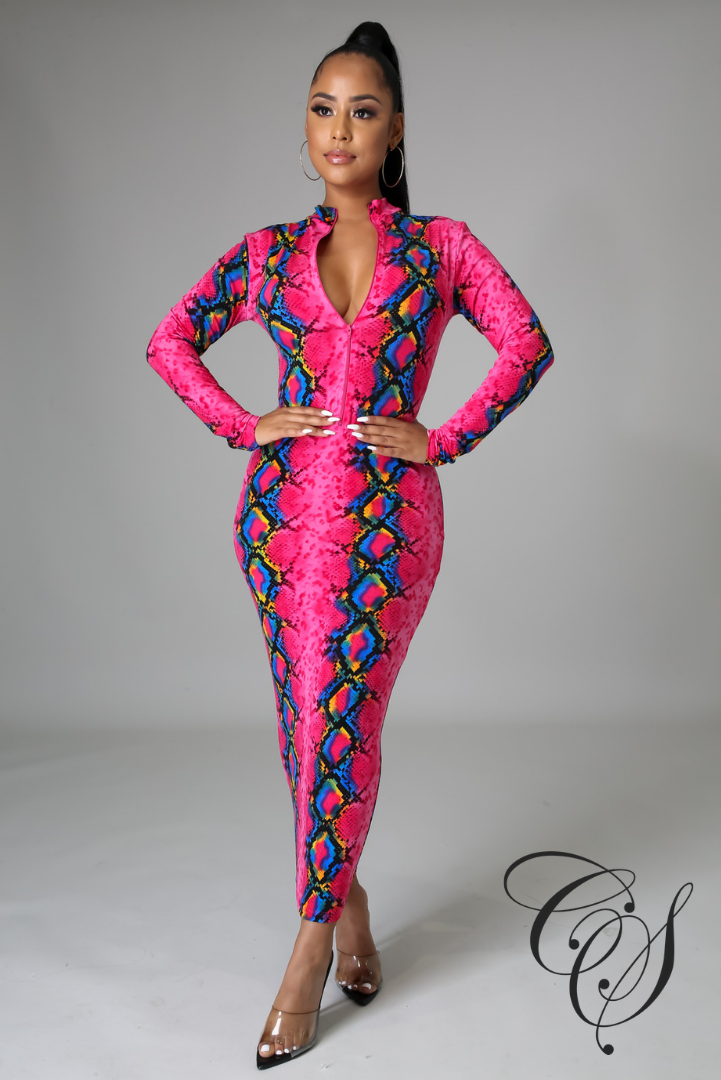 Arabella Fuchsia Snakeskin Bodycon Dress