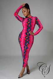 Arabella Fuchsia Snakeskin Bodycon Dress