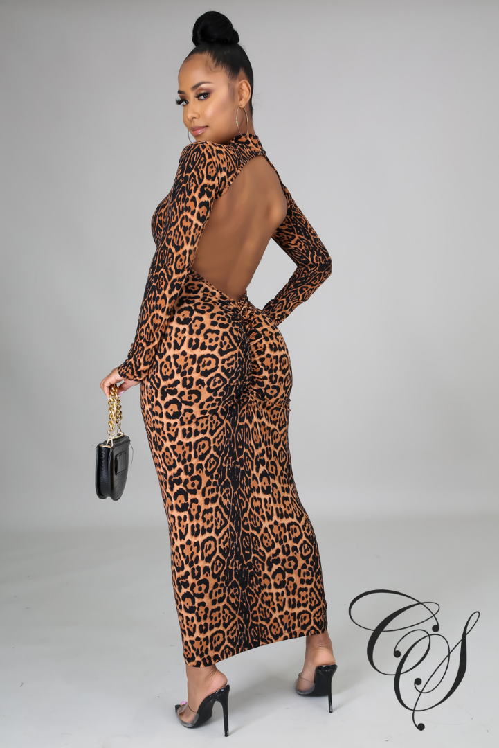 Alayna Leopard Print Open Back Bodycon Dress