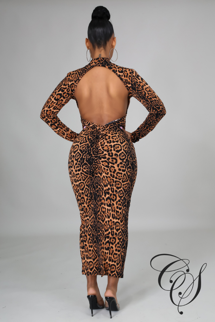 Alayna Leopard Print Open Back Bodycon Dress
