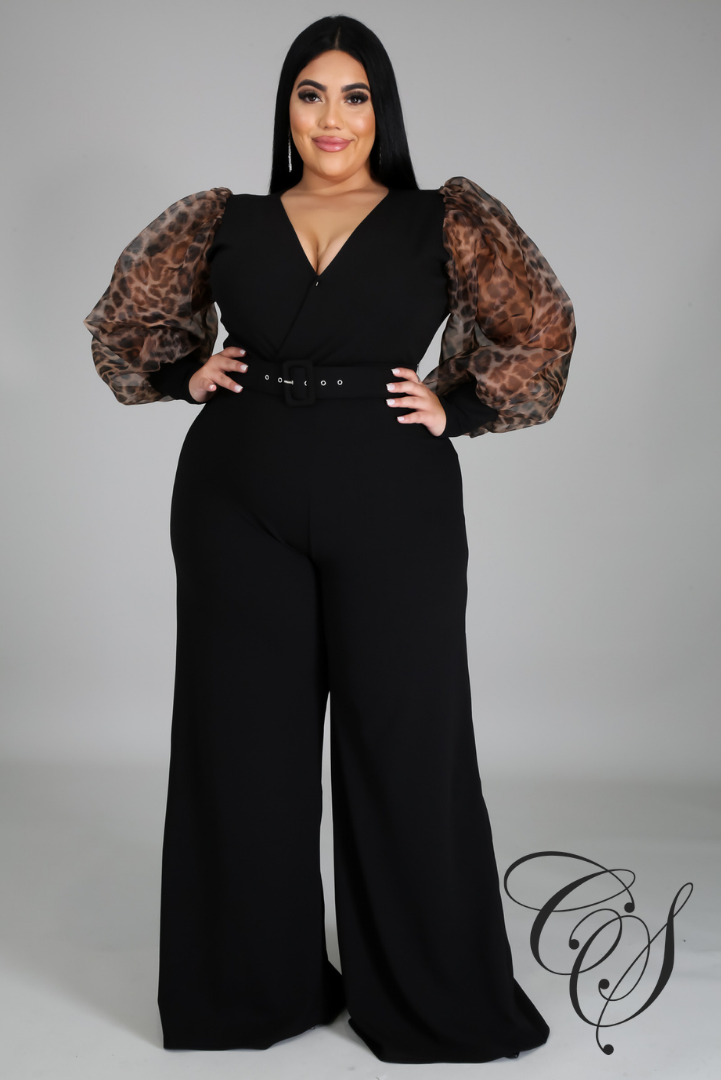 Riley Long Leopard Organza Sleeve Jumpsuit