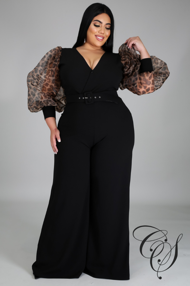 Riley Long Leopard Organza Sleeve Jumpsuit