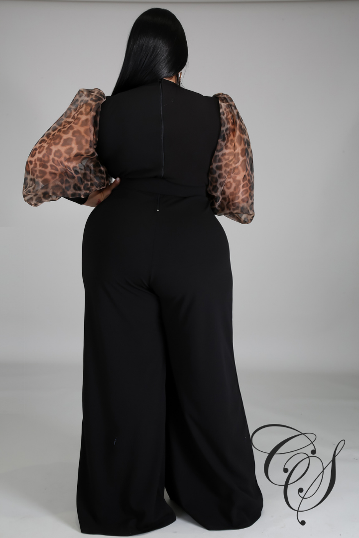 Riley Long Leopard Organza Sleeve Jumpsuit