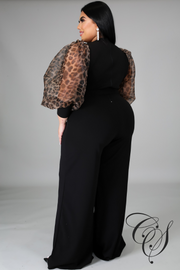 Riley Long Leopard Organza Sleeve Jumpsuit