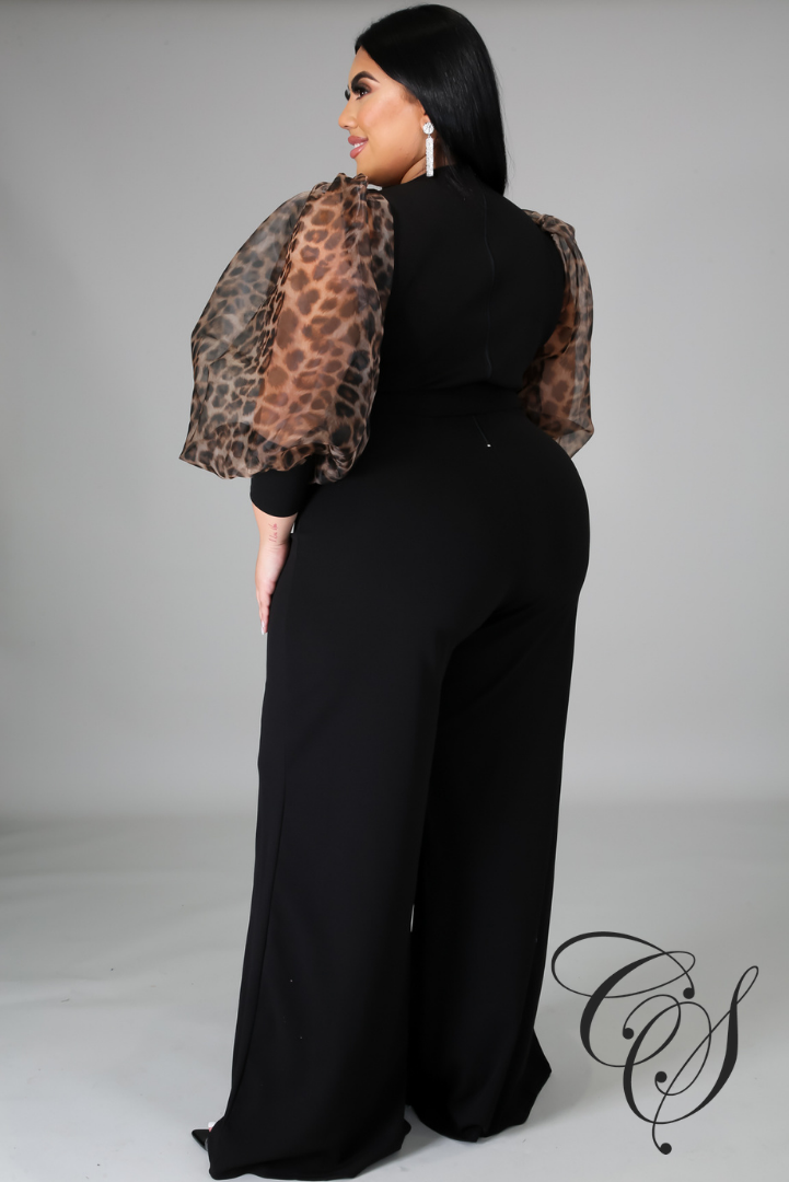 Riley Long Leopard Organza Sleeve Jumpsuit