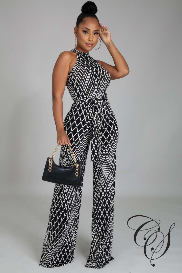 Wendy Black and White Sleeveless Jumpsuit