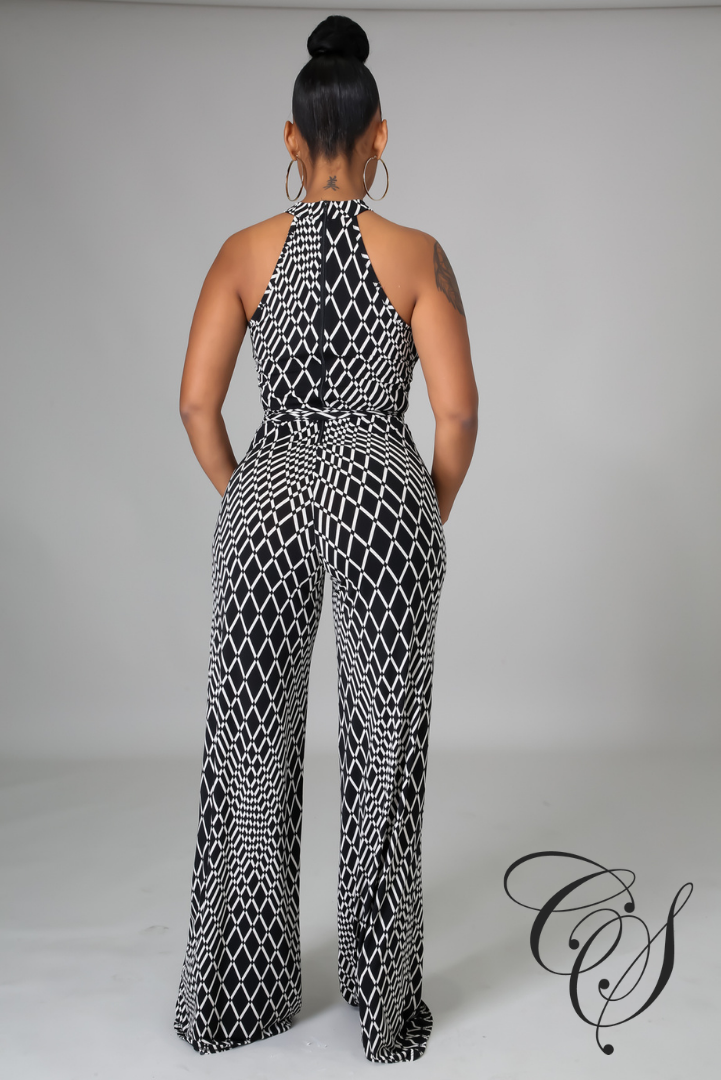 Wendy Black and White Sleeveless Jumpsuit