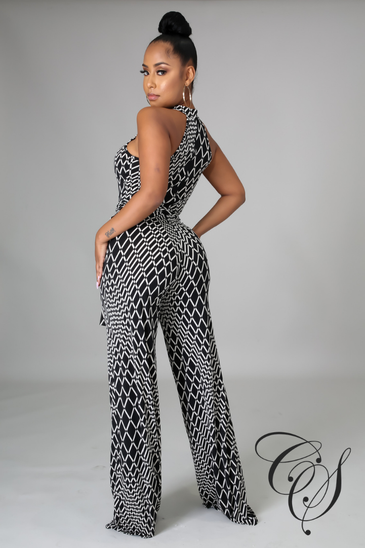 Wendy Black and White Sleeveless Jumpsuit