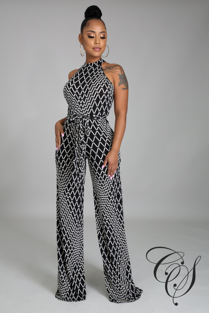 Wendy Black and White Sleeveless Jumpsuit