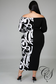 Ava Monochrome Abstract Maxi Dress