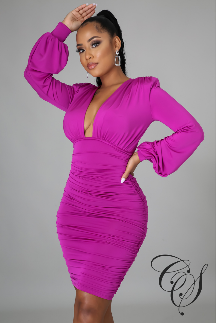 Selena Plunge Ruched Front Dress