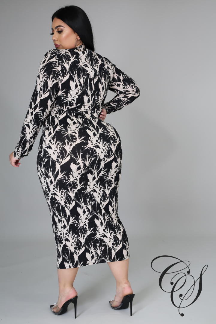 Sandra Monochrome Abstract Midi Dress