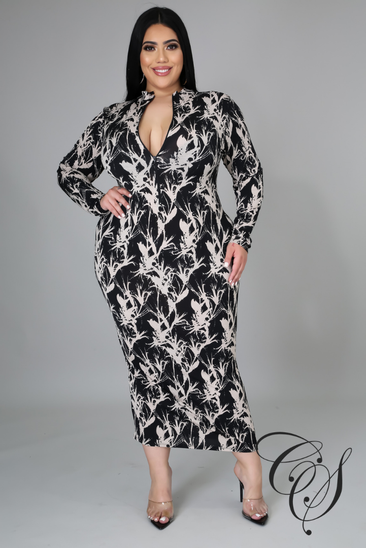 Sandra Monochrome Abstract Midi Dress