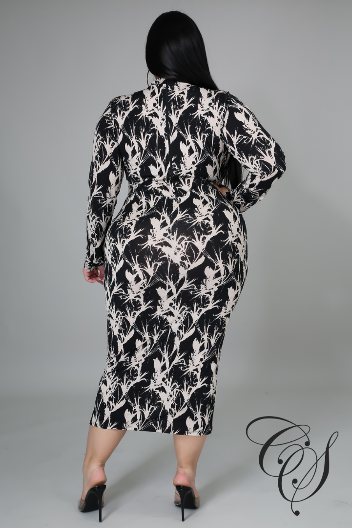 Sandra Monochrome Abstract Midi Dress
