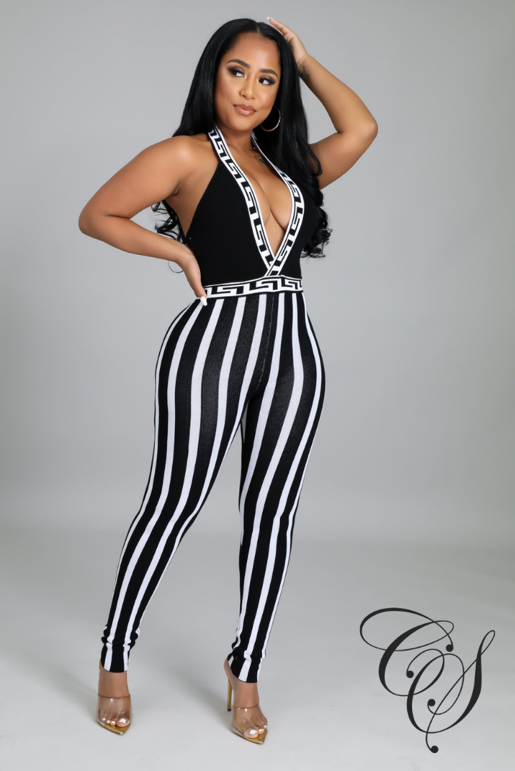 Whitney Monochrome Halter Jumpsuit