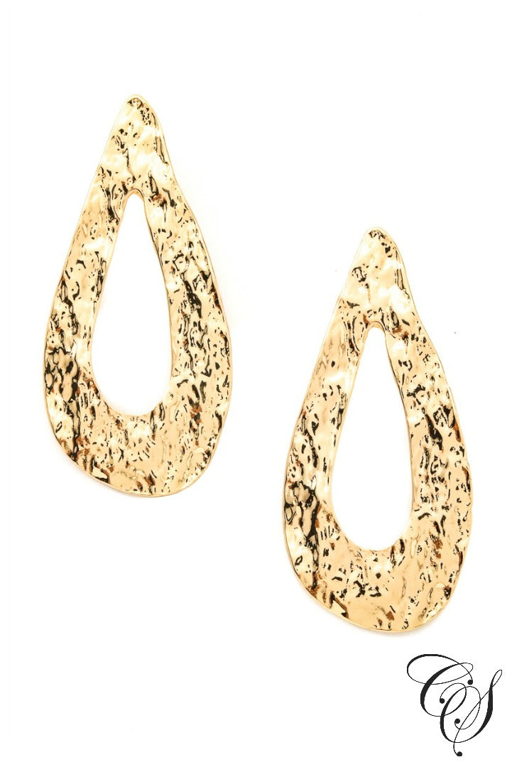 Wide Dented Tear Shape Drop Earrings, earrings - Designs By Cece Symoné