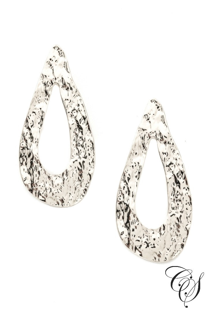 Wide Dented Tear Shape Drop Earrings, earrings - Designs By Cece Symoné