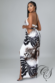 Yhatia Animal Print Cut Out Maxi Dress