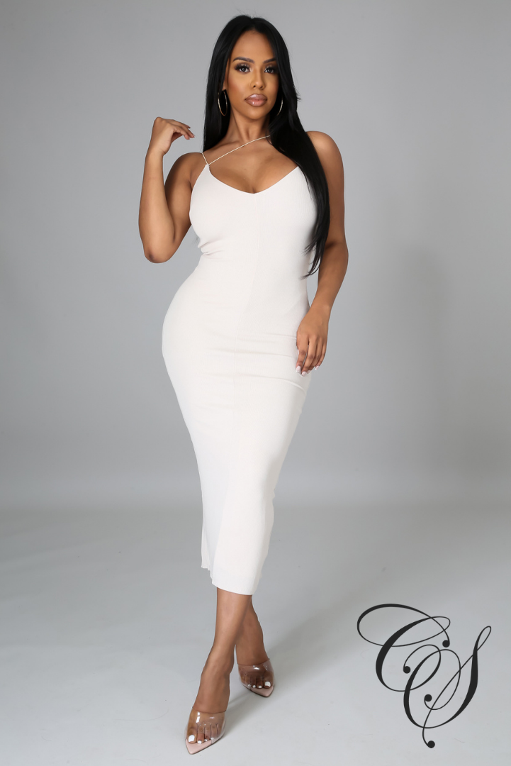 Yolanda V-Neckline Strappy Midi Dress