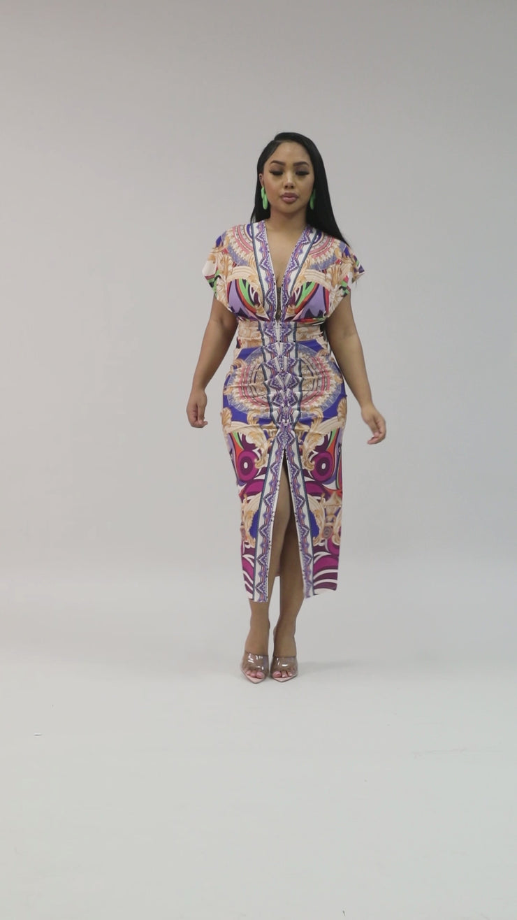 Lora Multi Renaissance Print Bodycon Dress