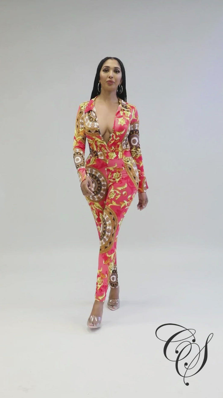 Charisma Baroque Print Bodysuit Legging Set