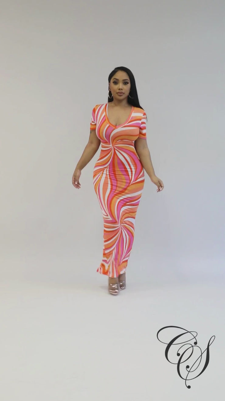Brianna Swirl Print Bodycon Dress