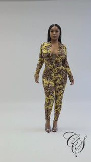 Challan Baroque Print Bodysuit Legging Set
