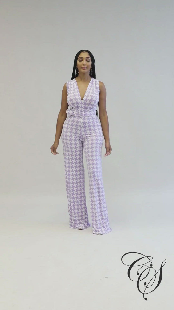 Tyonna Lilac Houndstooth Jumpsuit